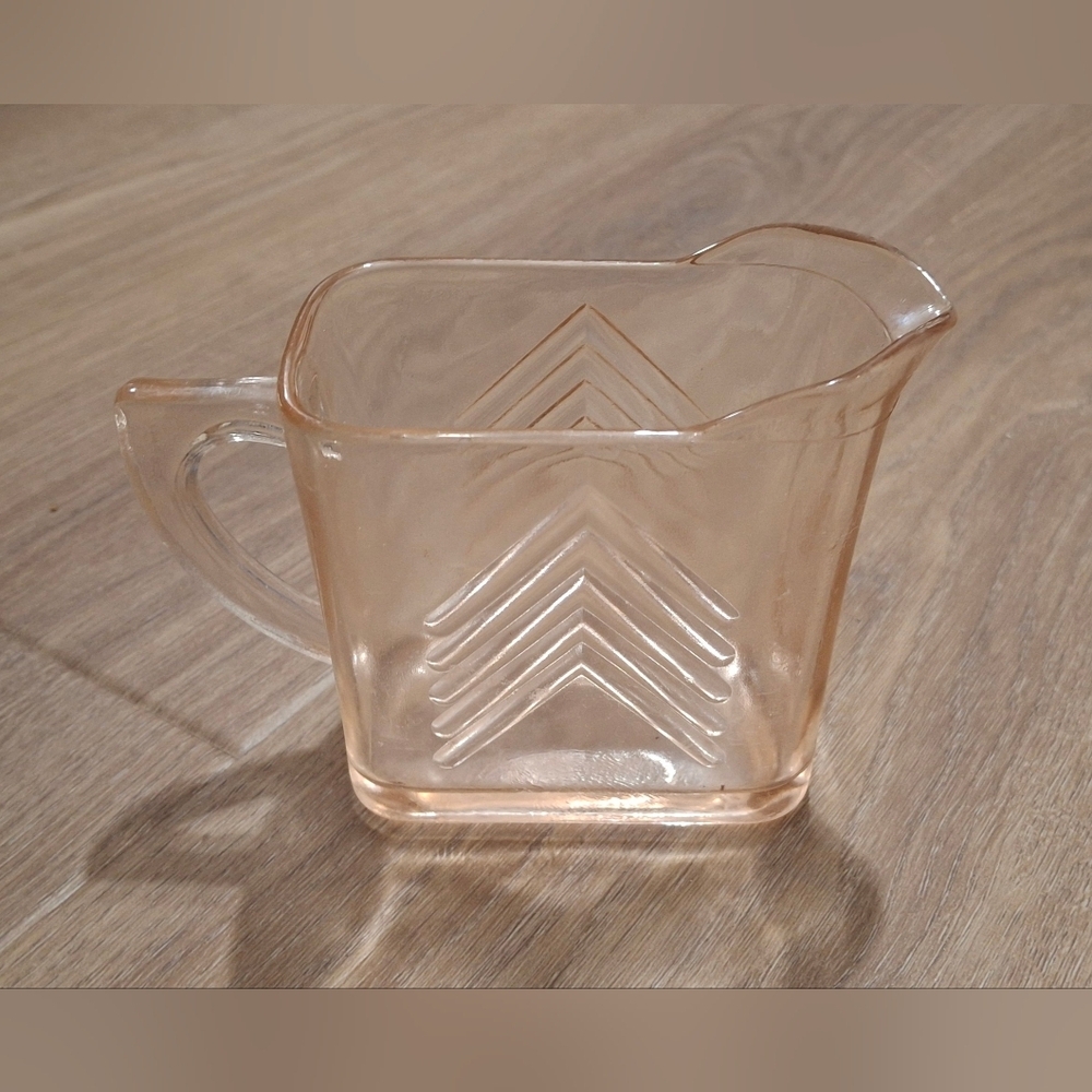 Vintage Hazel Atlas Creamer Pitcher pink Depression Glass Chevron 1940's.